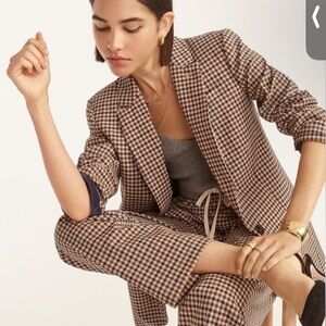 J. Crew Alfie Tollegno Italian Stretch Wool Brown and Black Checkered Blazer